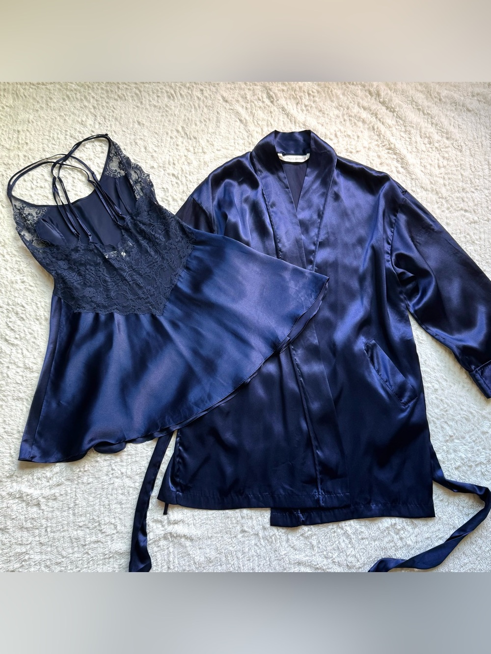 Vtg 90s Victorias Secret Satin Slip Dress Robe Set S Dark Feminine Quiet Luxury